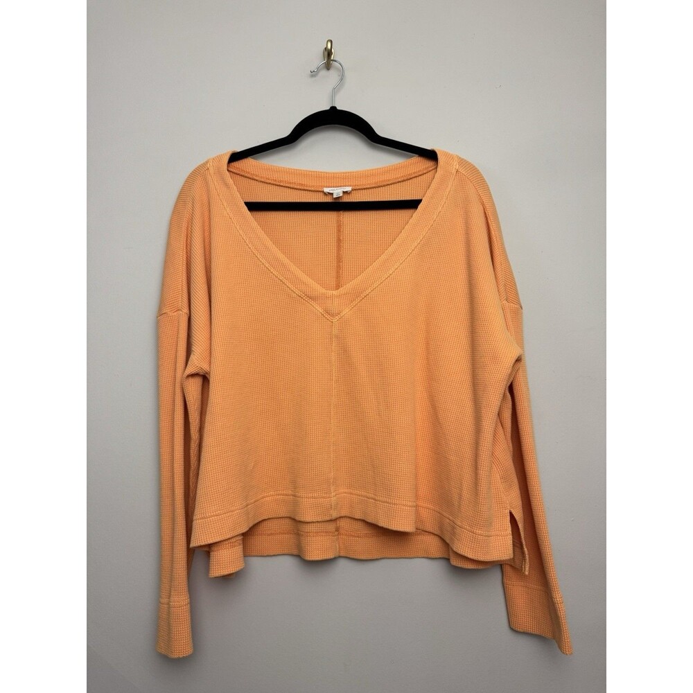 Womens Anthropologie Pilcro Moira Thermal Top Size Medium Petite V Neck Orange